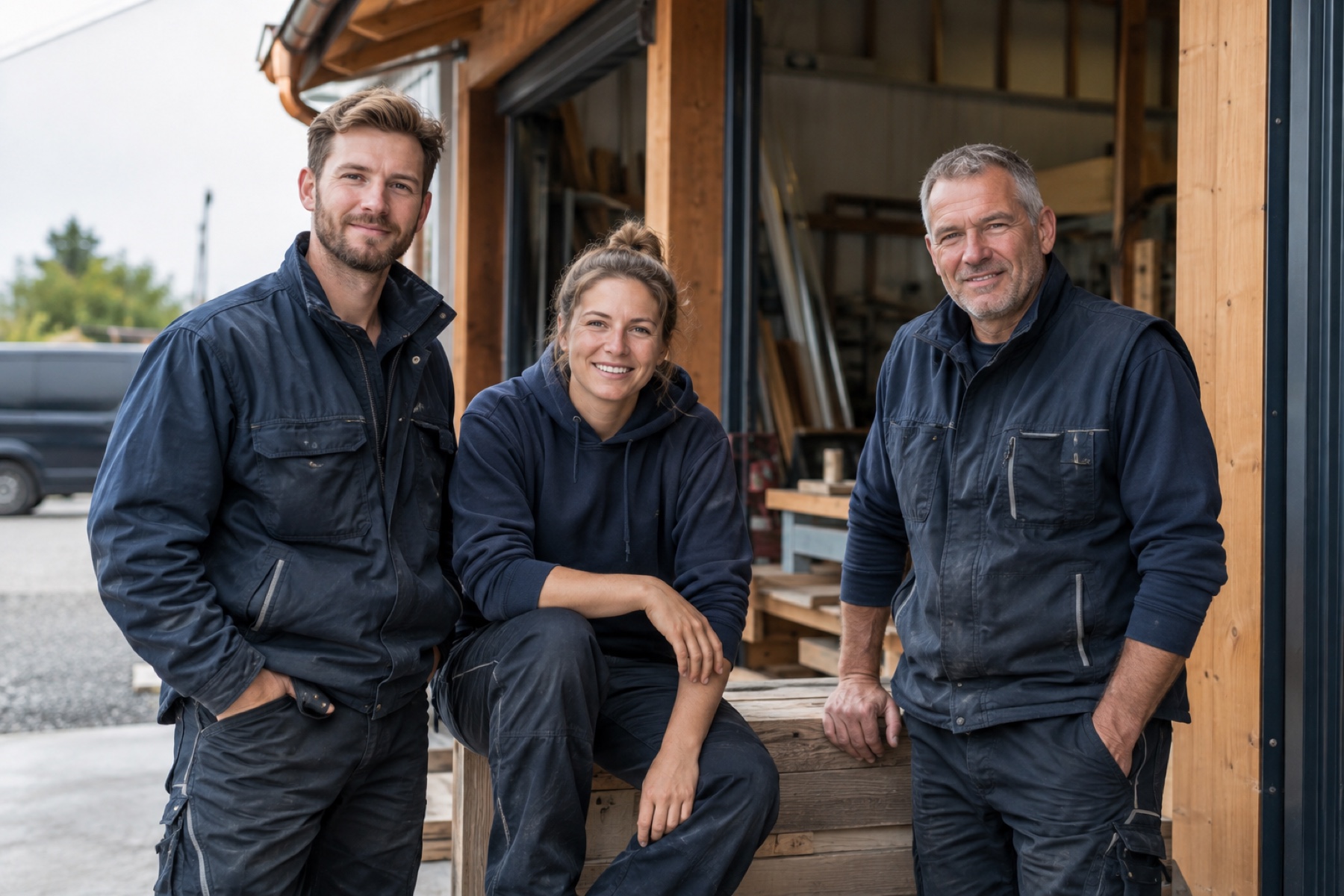 Mitarbeiter bei der Arbeit am Dach